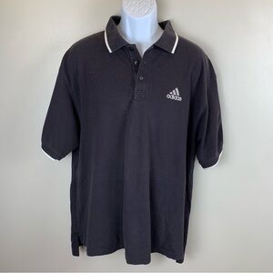 Vintage Adidas Polo Shirt Mens L Black White Accents Embroidered‎ 3 Stripe Logo
